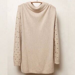 Anthropologie Cashmere Blend Cutout Beige Oatmeal Knit Sweater Ceres Size Medium